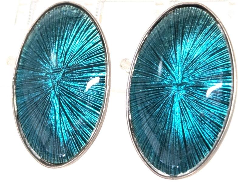 Stamped 925 JPA Sterling Silver-Backed Flat Bezel Pierced Earrings, 1" Long Each