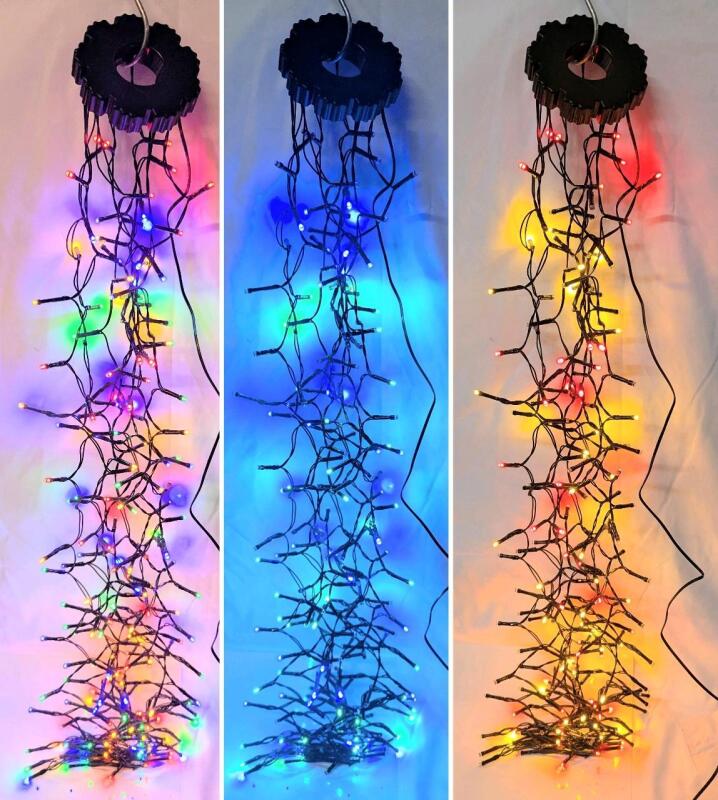 New Cascading Christmas Tree LED Lights, USB-Powered, 40" Long, Simply Place Ring Over Tree's Top Point And Allow Lights to Drape & Cascade Down, 5+ Modes, Center Hole In Top Ring 1.5" Diameter