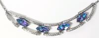 Gorgeous Hinged Peacock & Clear Rhinestone Necklace, 15" Long