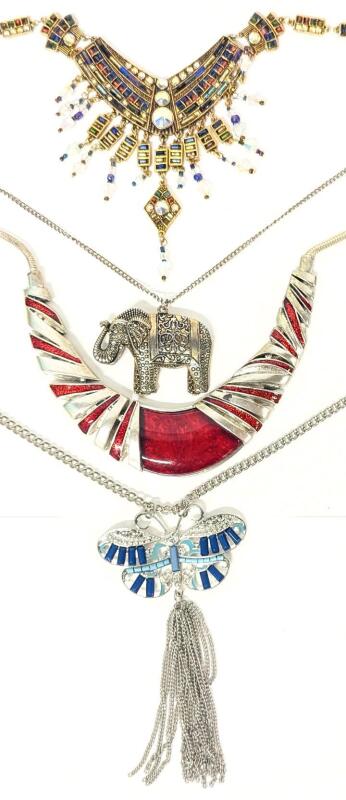 4 Vintage to Modern Necklaces : Egyptian Revival-Style, Elephant, Tasseled Butterfly+, Up To 36" Long