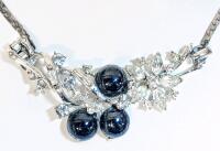 Signed Vintage Rhinestone Flowers & Berries Necklace on Attatched Flat Link Chain, 16.5" Total Length