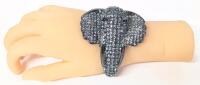 Large Rhinestone Iced Out Encrusted 3D Elephant Head Hinged Bracelet