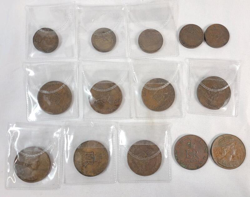 1939 Canadian Royal Visit Coins &times;5 & 1953 Canadian Queen Elizabeth II Coronation Coins &times;9 .