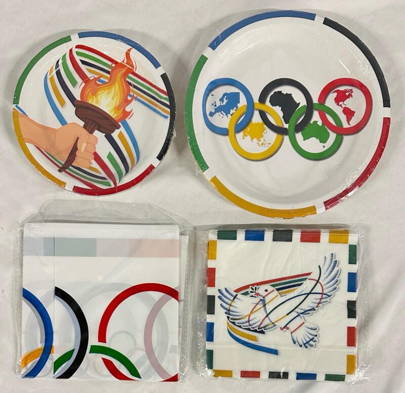 New Olympics-Themed Party Tableware set, Includes 2 Sizes of Plates (12 of Each), Napkins, and Tablecloth
