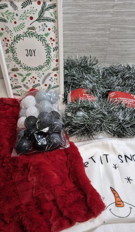 New Christmas Decor - Garland, Lights, Pillow Covers & Container