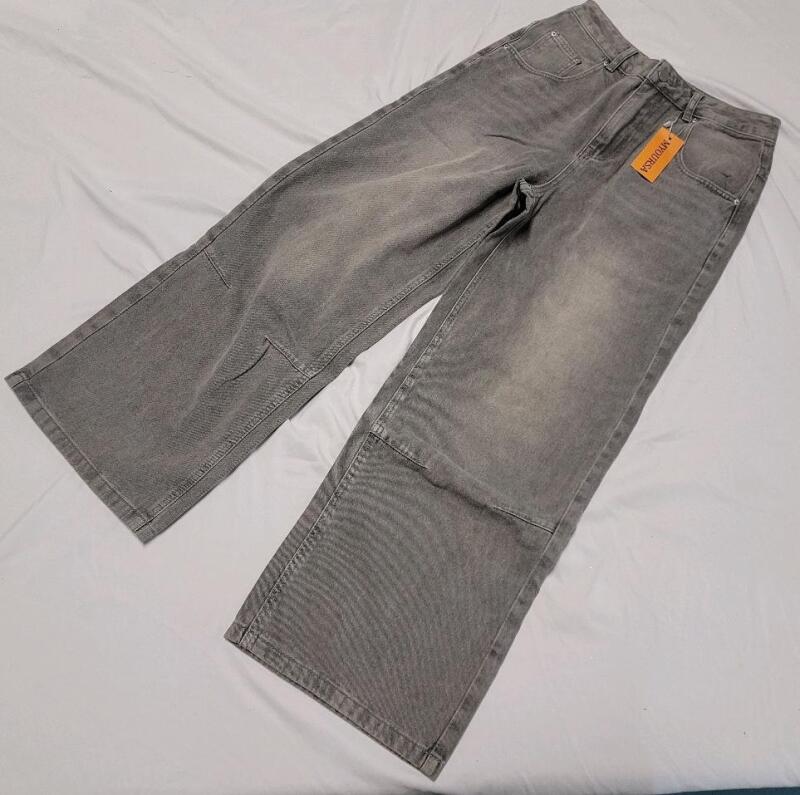 New Women's Sz. Medium 28&times;28 Myoursa Straight Leg Wide Bottom Jeans , Light Grey .