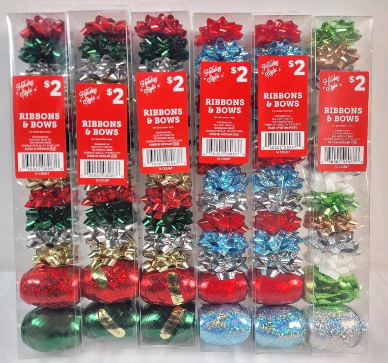 6-Packs New Holiday Style Ribbons & Bows - Multi-Color .