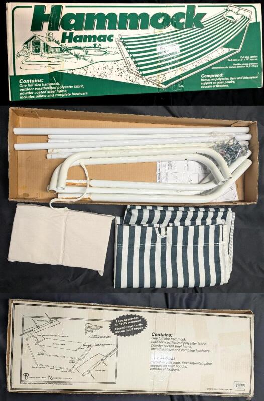 Vintage HAMMOCK With Stand In Box, 31.5" &times; 76", Missing Wood Dowels, Appears Otherwise Complete