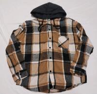 New Men's Sz. XL Manfinity Plaid Button-Up Long Sleeve Shirt w/Draw-String Hood .