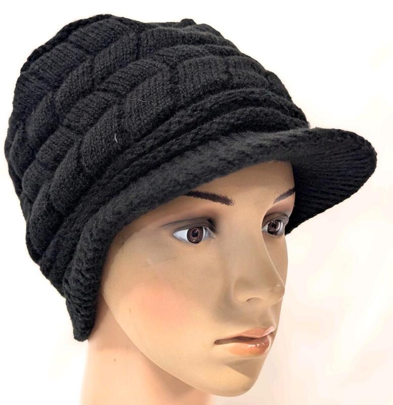 New O/S Adult Knit Slouchy Brim Faux Fur Lined Winter Hat