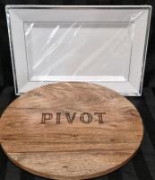 New Thirty One Wooden Lazy Susan 12" & 6 Elegant Plastic Platters 8" by 13"