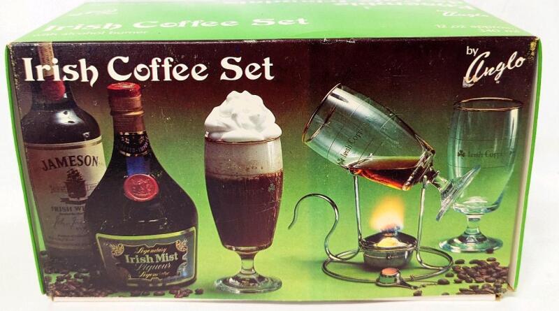 Vintage New Anglo 5-Piece IRISH COFFEE SET, 4&times; 340ml Glasses & Burner