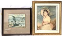 2 Gallery-Framed Prints : "Stormy Weather" by Frederick Varley & "Miss Juliana" by George Romney, 11.75" &times; 11" & 12" &times; 14"