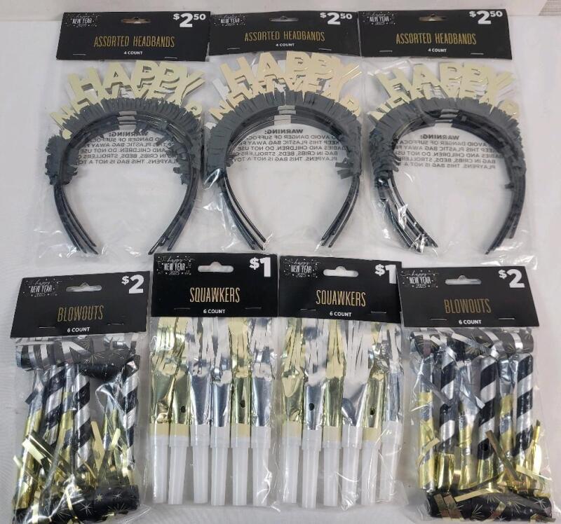 New - New Years Eve Party Favors . Assorted Head Bands & Squawkers
