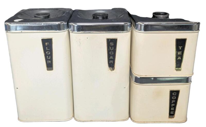 4 Vintage A.R.LITE "The Queen Line" Stacking / Partially Nesting Flour, Sugar, Coffee & Tea Canisters, 4.5" - 9" Tall
