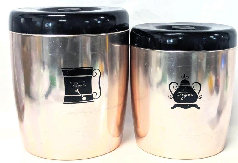 Pair Vintage WEST BEND USA Flour & Sugar Canisters, 7.25" - 8.25" Tall