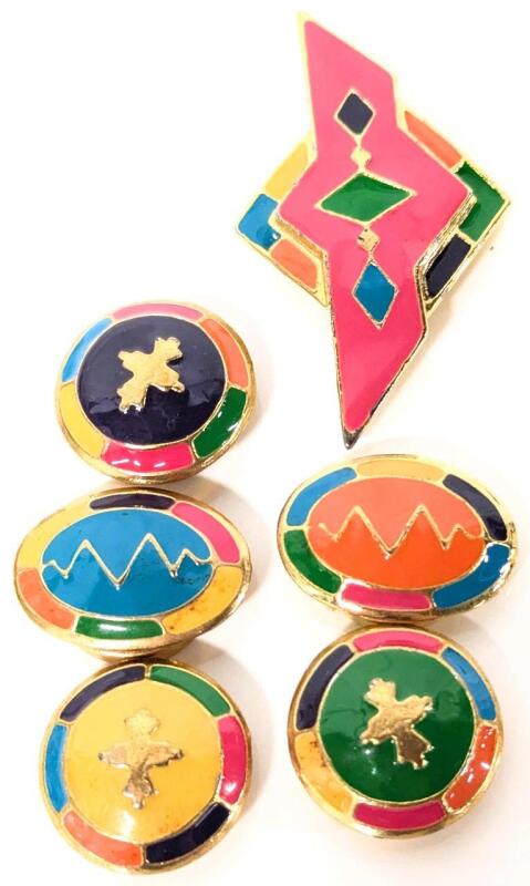 6 Signed Vintage Funky Enamel NONY NY Button Covers, 1" - 2.8" Long, Fits 0.75" Diameter Buttons