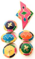 6 Signed Vintage Funky Enamel NONY NY Button Covers, 1" - 2.8" Long, Fits 0.75" Diameter Buttons
