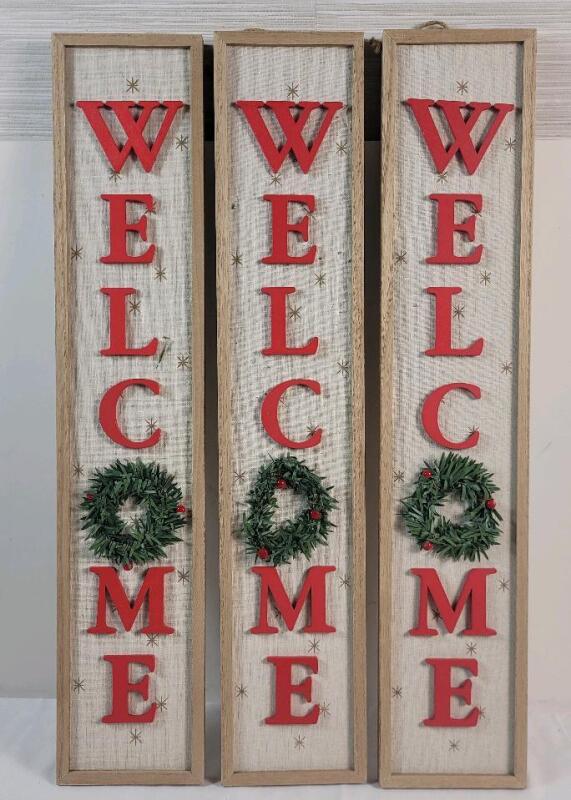 3 New Holiday WELCOME Home Decor Signs . Measures 4.5"&times;13.5"