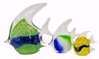 Trio of Hand-Blown Art Glass Tripical Fish Paperweights, 2.75" - 6.2" Tall, No Chips or Cracks