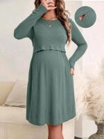 New Size SM Women's Super Soft Maternity Ribbed Knit Long-Sleeve Dress