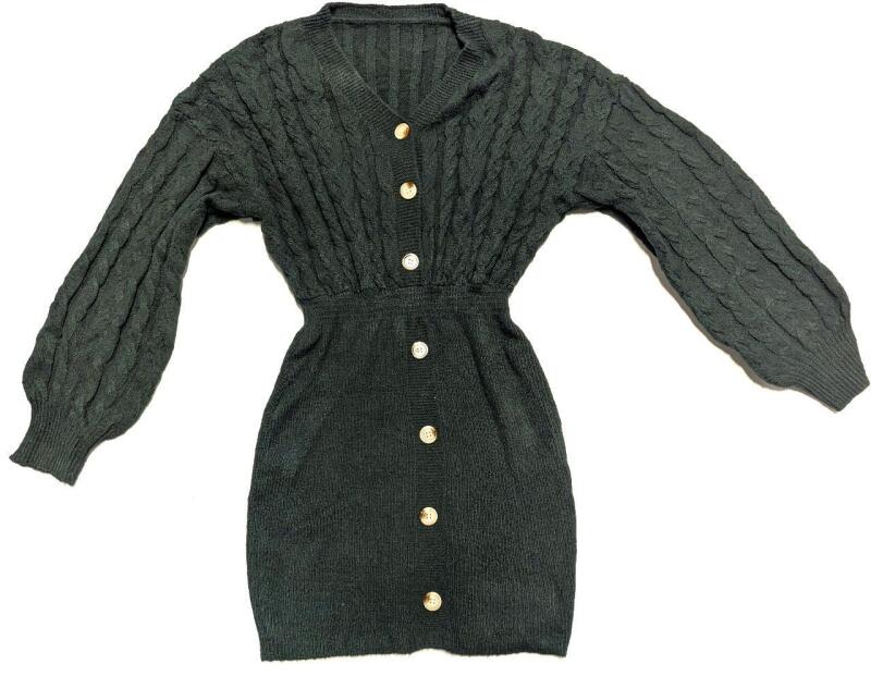 New Size LG Women's Super Soft Cable-Knit Balloon Sleeve Sweater Dress