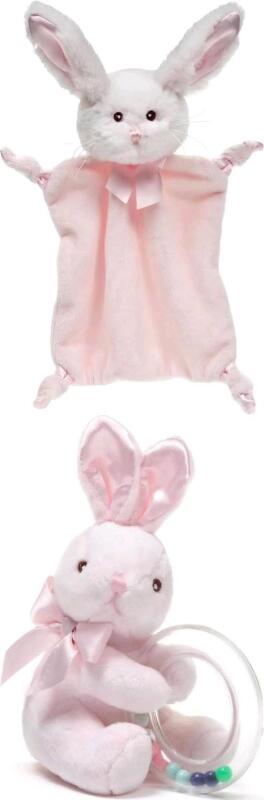 New Bearington Baby 5" Tall Cottontail Plush Bunny Shaker Rattle Toy 197101 & 9" Wee Cottontail Mini Plush Lovey 197929