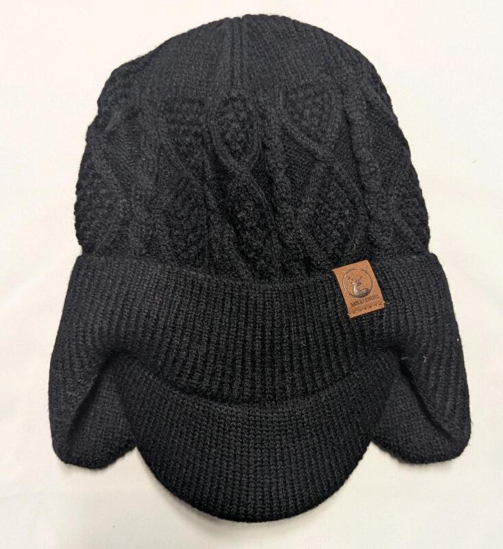 New: One Size Fits Most - Black Toque With Ear Flaps and Visor