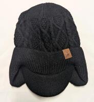New: One Size Fits Most - Black Toque With Ear Flaps and Visor