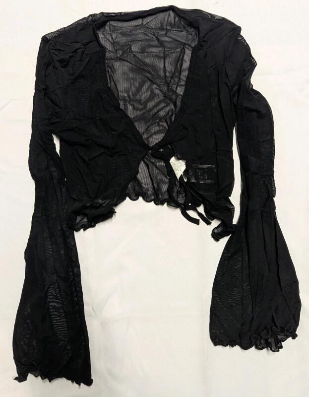 New: Size S Women's - Black Sheer Mesh Tie Front Long Sleeved Top