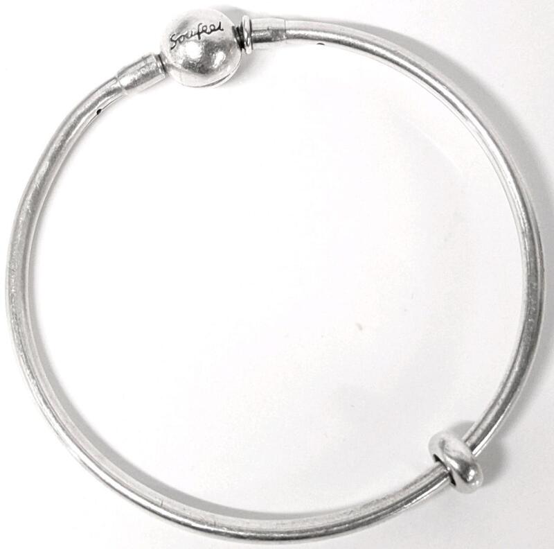 SOUFEEL Unmarked 925 Sterling Silver Charm Bracelet 2.25" Diameter, Compatible With Pandora Charms