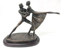 Signed Vintage 1986 BERNARD KIM (Korean-American B.1941) Bronze Dancing Couple On Wood Base, 10.25" Tall, Some Scuffs/Wear To Base