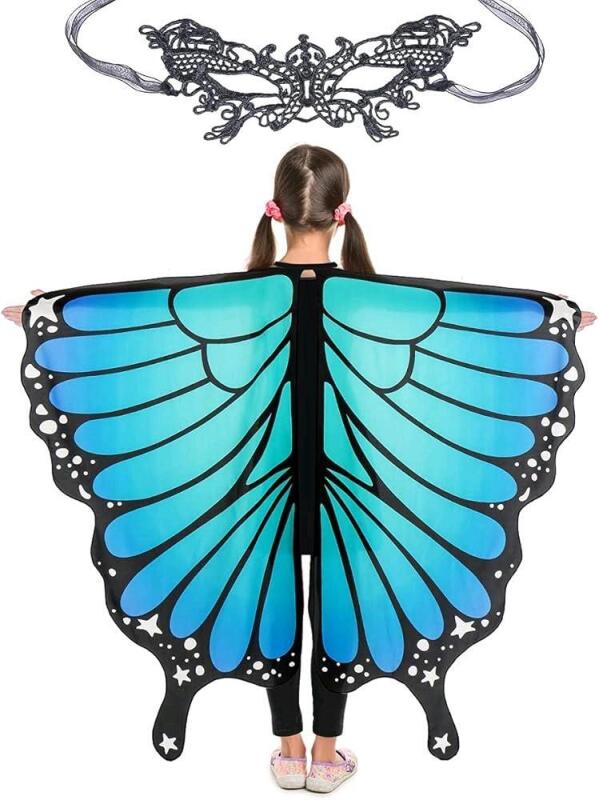 New O/S Kids MAGIFIRE Butterfly Wings Shawl With Lace Mask, Costume Cosplay Fun