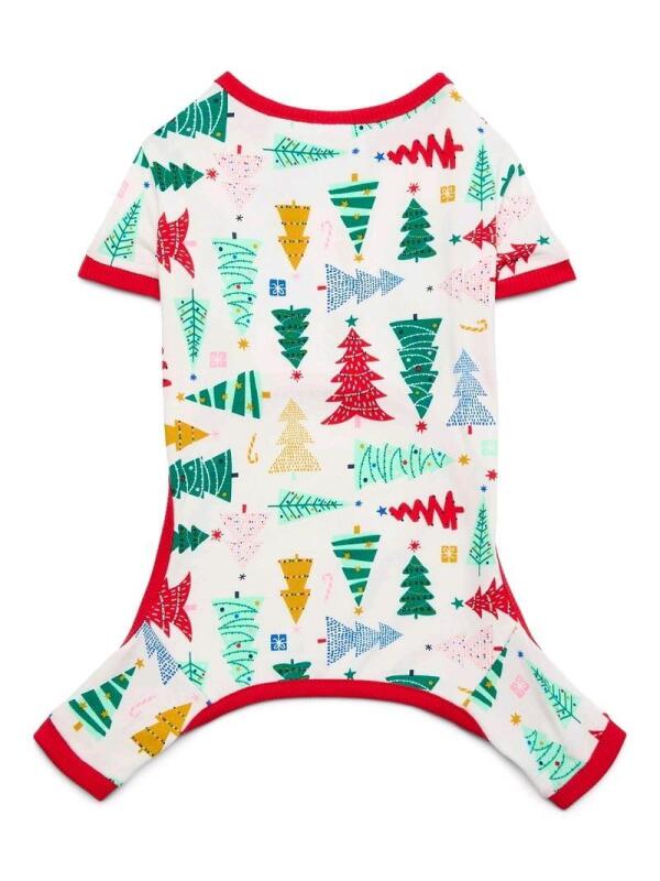 New Dog/Cat Size XS Holiday Time Christmas Sleep PJs, Winter White, Back Length 13.5"