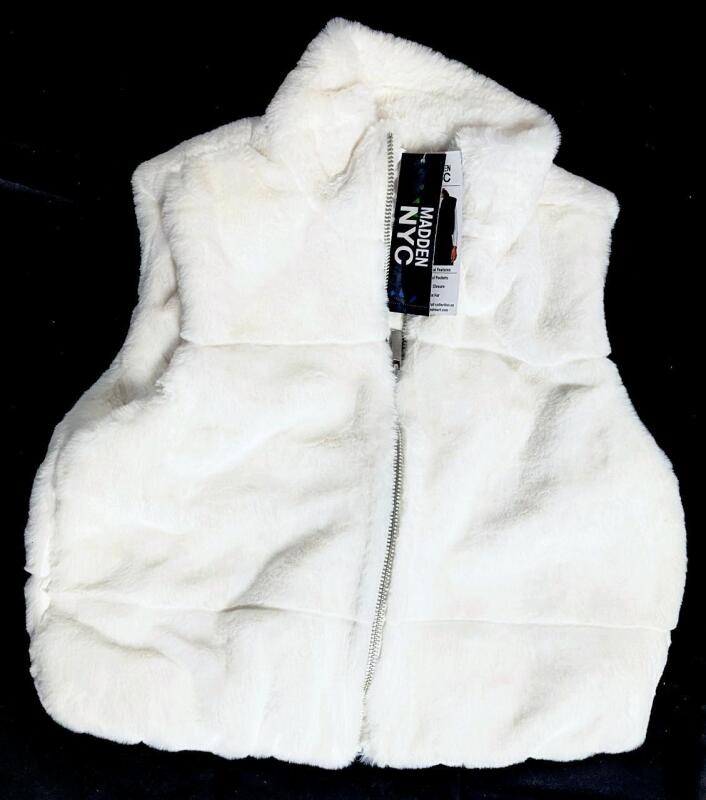 New Size XS (0-2) Women's MADDEN NYC Plush Faux Fur Zip-Up Vest With Pockets, Ivory (So Very Very Soft!!)