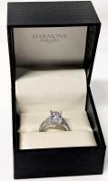Gorgeous Size 8 Sterling Silver Stamped 925 Pav&eacute; Rhinestone Ring With Faceted Rectangular CZ Open Gallery