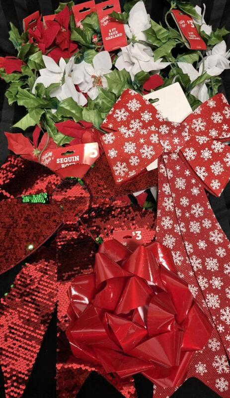New Christmas Decor - 6ft Faux Garland & 3 Fun Bows