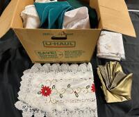 20+ Assorted Tablecloths and Runners, Various Styles and Sizes - Very Good Condition