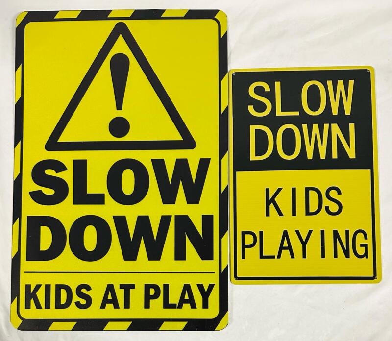 2 Outdoor Metal Signs: Kids at Play (12&rdquo; x 18&rdquo;) and Kids Playing (8&rdquo; x 12&rdquo;)