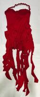 New Women&rsquo;s Size L Red Strapless Corset Fringe Dress with Shredded Asymmetrical Hem