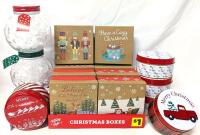 New Christmas Containers: 8&times; Mini Gift Boxes (4.5" &times; 4.5" &times; 2"), 6&times; Mini Tins (4"D &times; 2.3" Tall) & 2&times; Glass Candy Jars 827ml Each