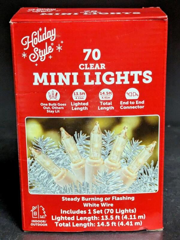 New 70 Clear Mini Lights White Wire, Indoor Outdoor, 14.5ft Total Length