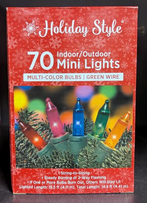 New 70 Mini Lights, Multicolor Bulbs / Green Wire, Indoor Outdoor, 14.5ft Total Length