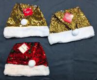 3 New O/S Adult Reversible Sequin Santa Hats