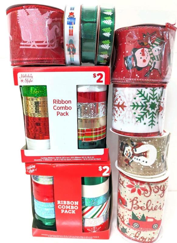 New Holiday Ribbon : 2&times; Multi Packs + 8 Rolls Cloth / Burlap Ribbon, See Photos For Sizes