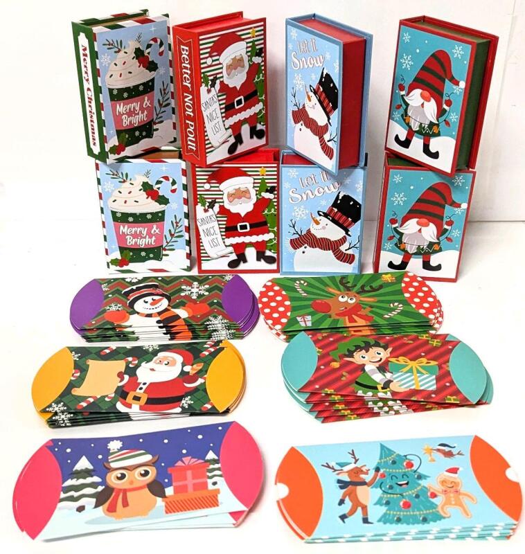 36 New Christmas Pillow Packages 4.5" &times; 2.75" & 8&times; Small Book-Style Gift Boxes 2.75" &times; 1.15" &times; 4"