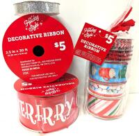 7 New Spools of Fabric Christmas Ribbon Up To 2.5" &times; 30ft