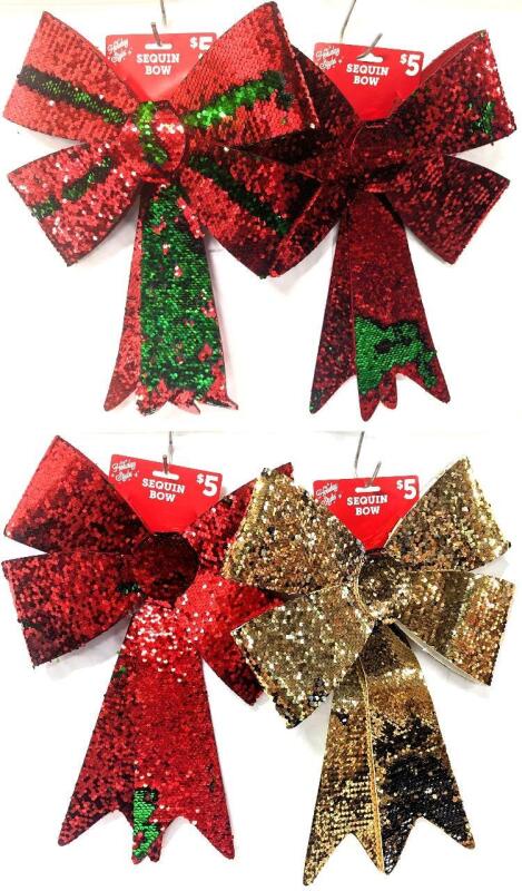 4 New HUGE Reversible Sequin Bows, 17.5" Long Each
