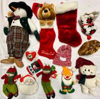 12 Vintage Christmas Decorations, Includes Stockings, Plushies, and 28&rdquo; Long Musical Snowman