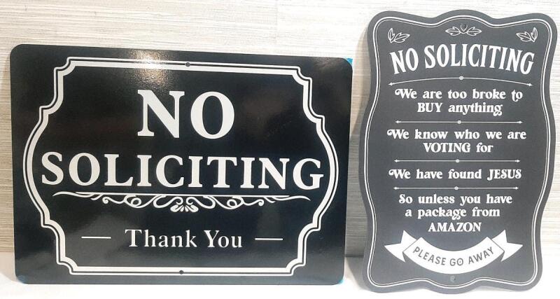 2 New No Soliciting Metal Signs